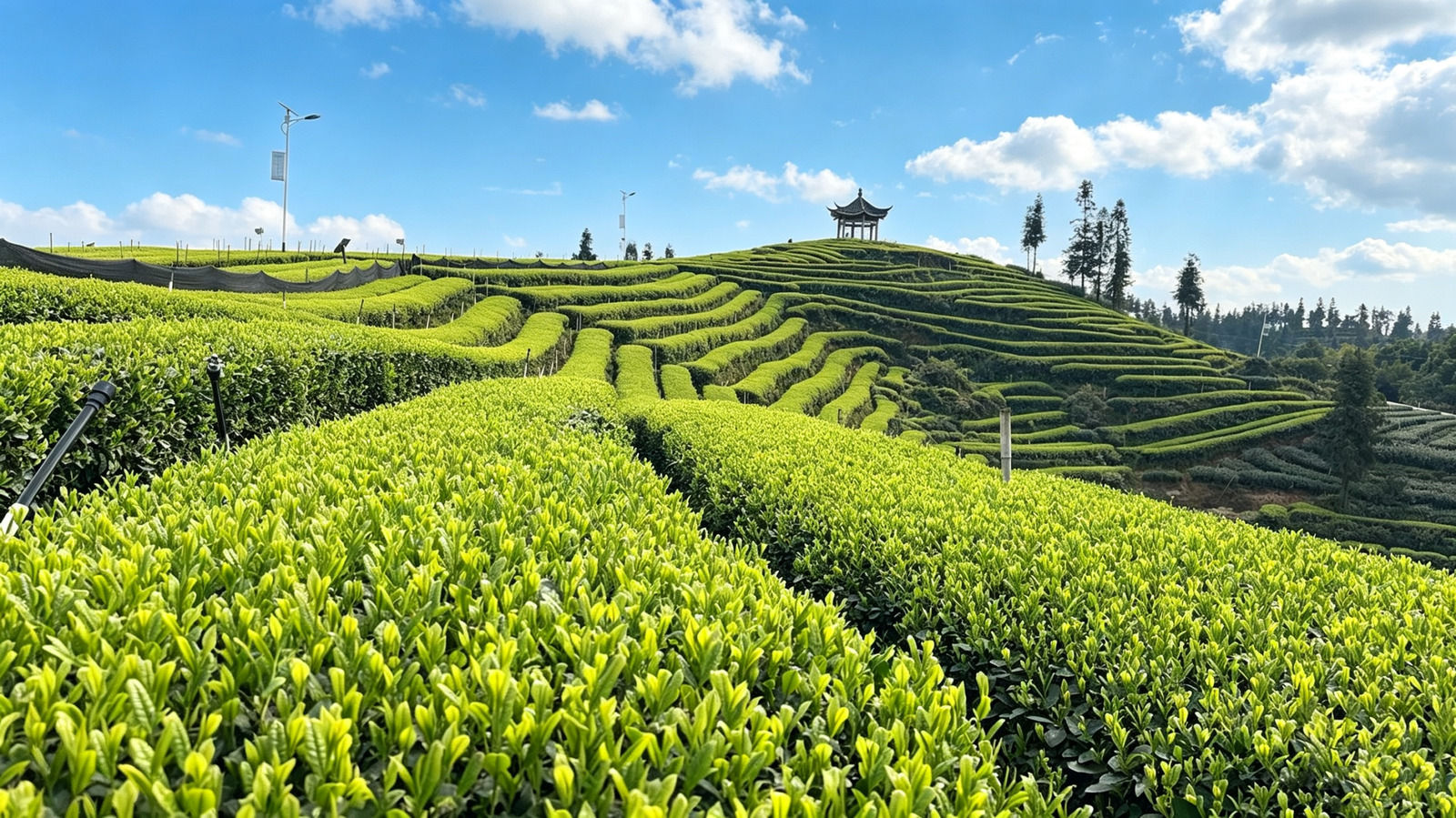 Matcha tea farm and tea plants